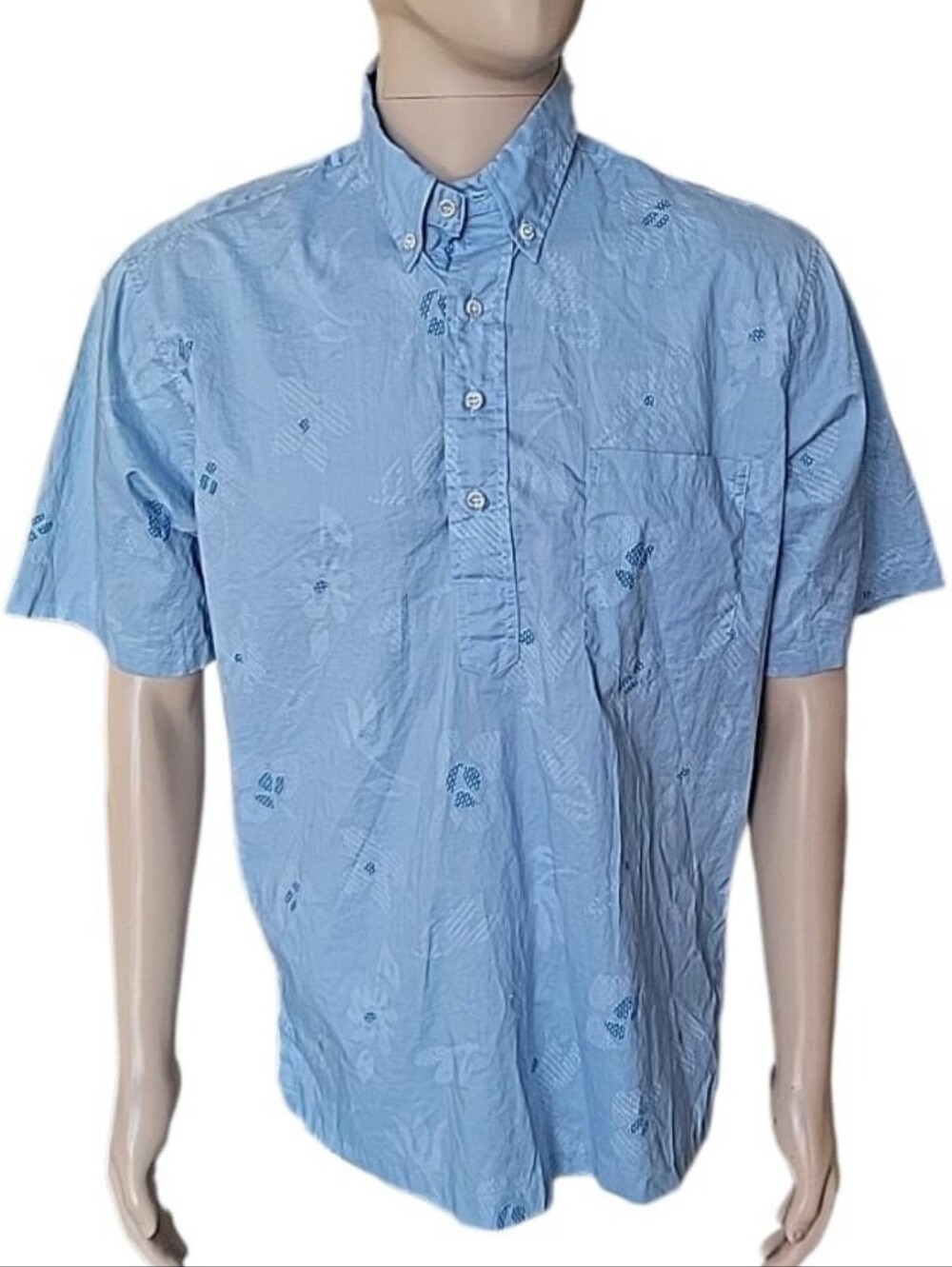 Reyn Spooner Hawaiian Shirt Mens Large Blue Popover Cotton Geometric Abstract